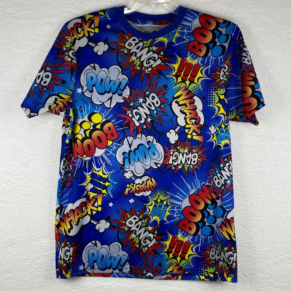 Oh Snap! Drill Clothing Co Comic Book Pop Art T-Shirt Mens Large Blue All Over